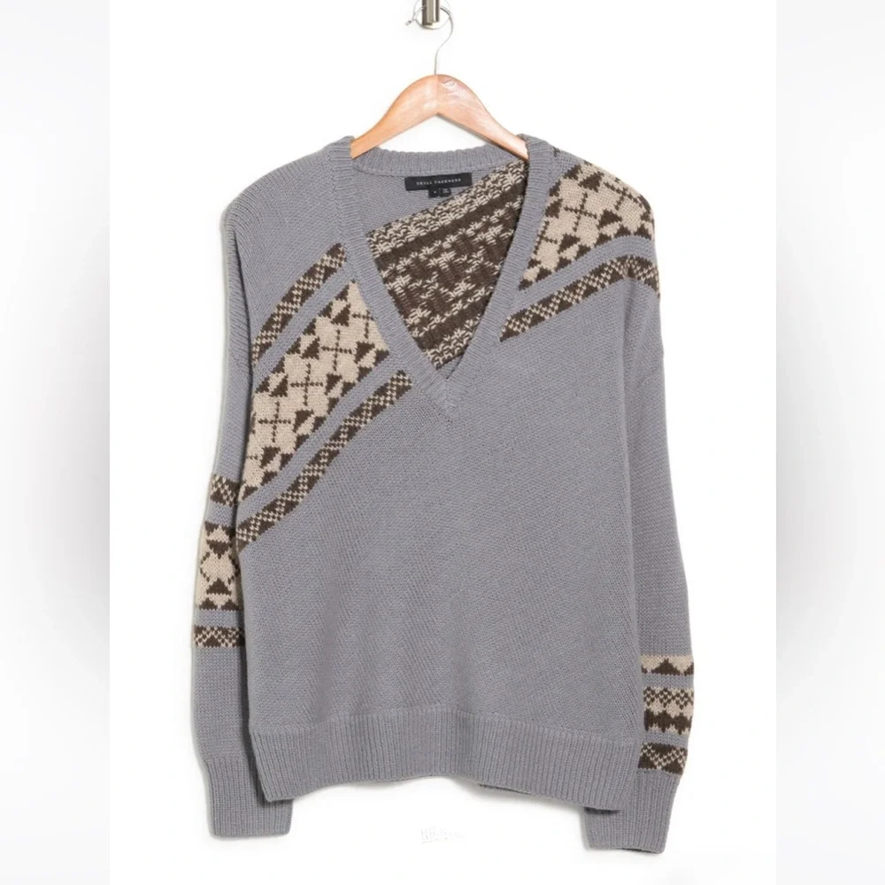 Skull Cashmere Lilian V-Neck Alpaca Wool Fair Isle Print Sweater Sz M - Picture 6 of 16